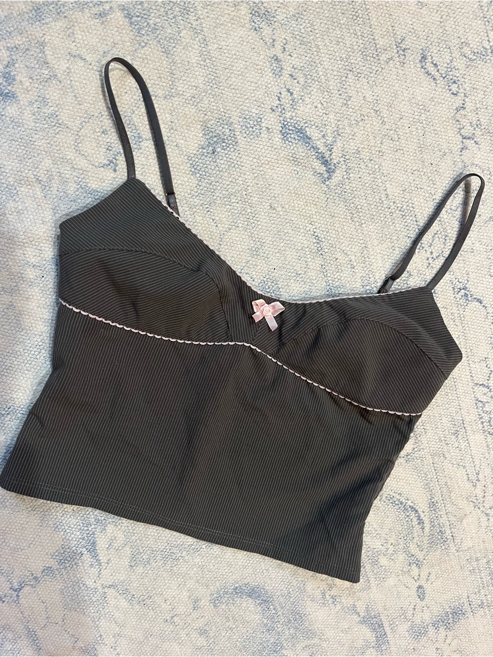Tiger Mist Black Ribbed Cami with Pink Trim